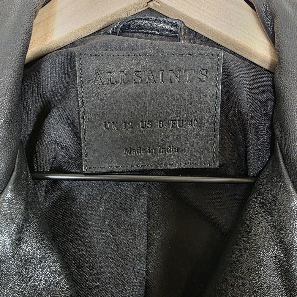 All Saints Balfern Leather Biker Jacket Size 8 US Womens - Picture 3 of 5